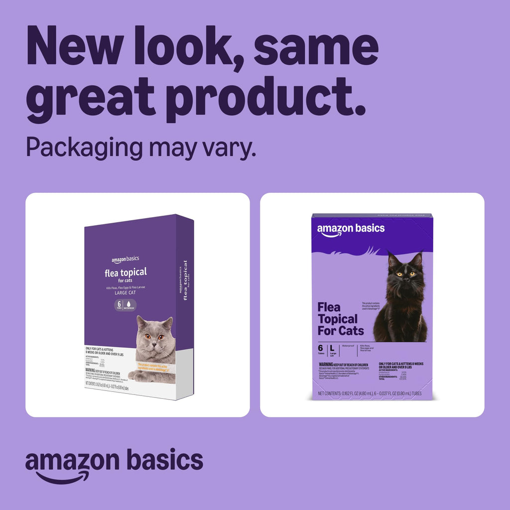 Amazon Basics Preventative Topical Flea Treatment and Prevention for Large Cats (Over 9 Pounds), Kills Fleas Within 12 Hours, 6 Count