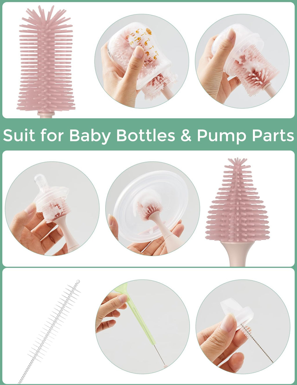 Momcozy Baby Bottle Brush Kit, Push-Press Foam Design, Pink