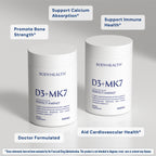 BodyHealth D3 + MK7 - Vitamin D3 5000IU, Vitamin K1, Vitamin K2 - Easy to Swallow Supplement, Supports Bone Strength & Calcium Absorbtion* - 60 Softgels