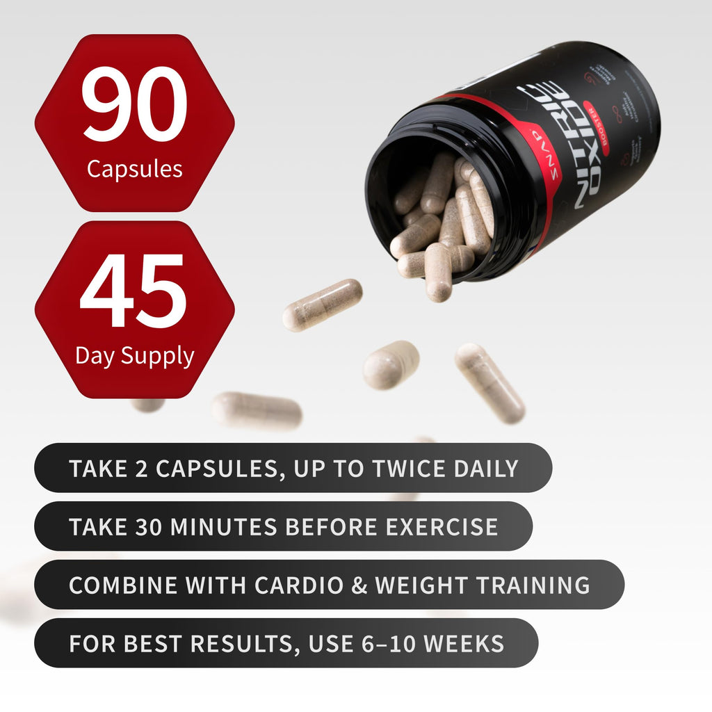 Snap Supplements Nitric Oxide Booster Pre Workout, Muscle Builder - L Arginine, L Citrulline 1500mg Formula, Tribulus Extract & Panax Ginseng, Strength & Endurance (90 Capsules)