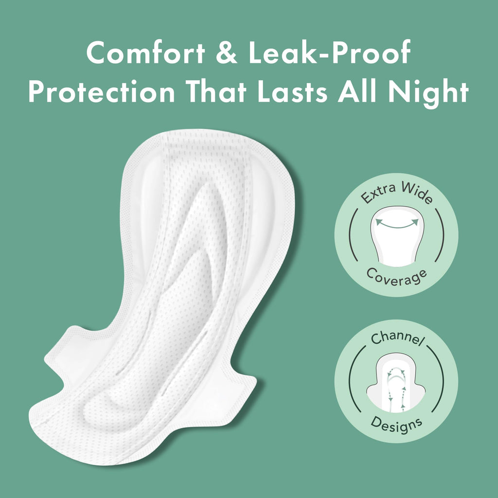 Rael Organic Cotton Cover Sanitary Pads for Women (XL Overnight, 24 Ct)