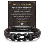 MEALGUET to My Husband Bracelet Gift - Brown Braided Leather Infinity Knot Bracelets Engraved Letter Love You Forever for Husband, Mens Bracelets Gift from Wife for Birthday Christmas