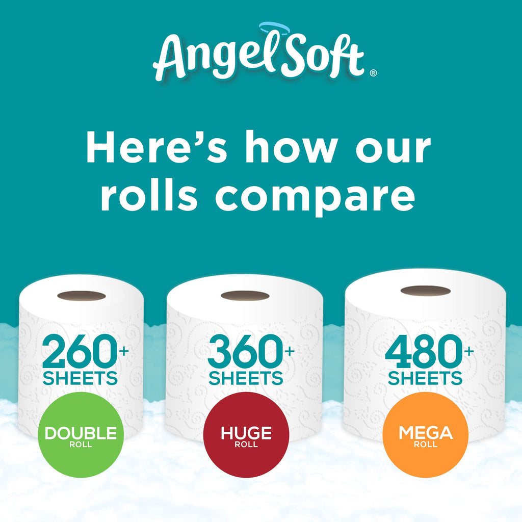 ANGEL SOFT Toilet Paper Bath Tissue, 12 Double Rolls, 260+ 2-Ply Sheets Per Roll