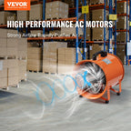 VEVOR Air Mover Blower Fan 10 Inch, 1893CFM 380W with 16.4ft Flexible Duct, Industrial Portable Ventilator Blower/Exhaust, Orange