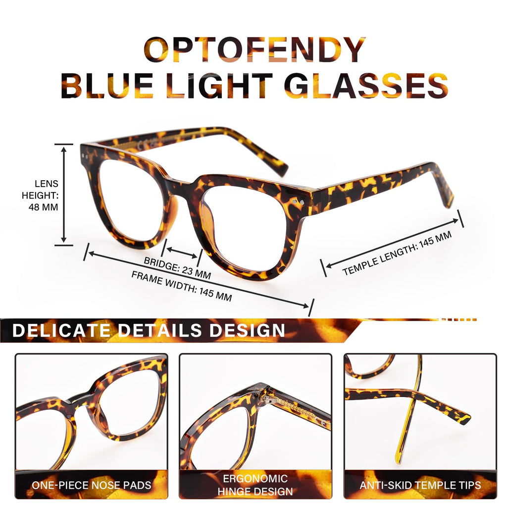 OPTOFENDY Oversized Blue Light Blocking Glasses for Women, Anti Eyestrain & UV Protection Square Computer Eyeglasses