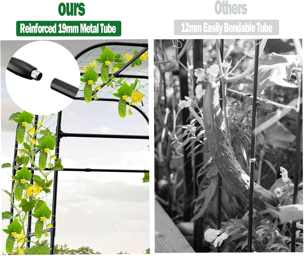 whiffee 7.3FT Cucumber Trellis for Raised Bed, Garden Arch Trellis with Net