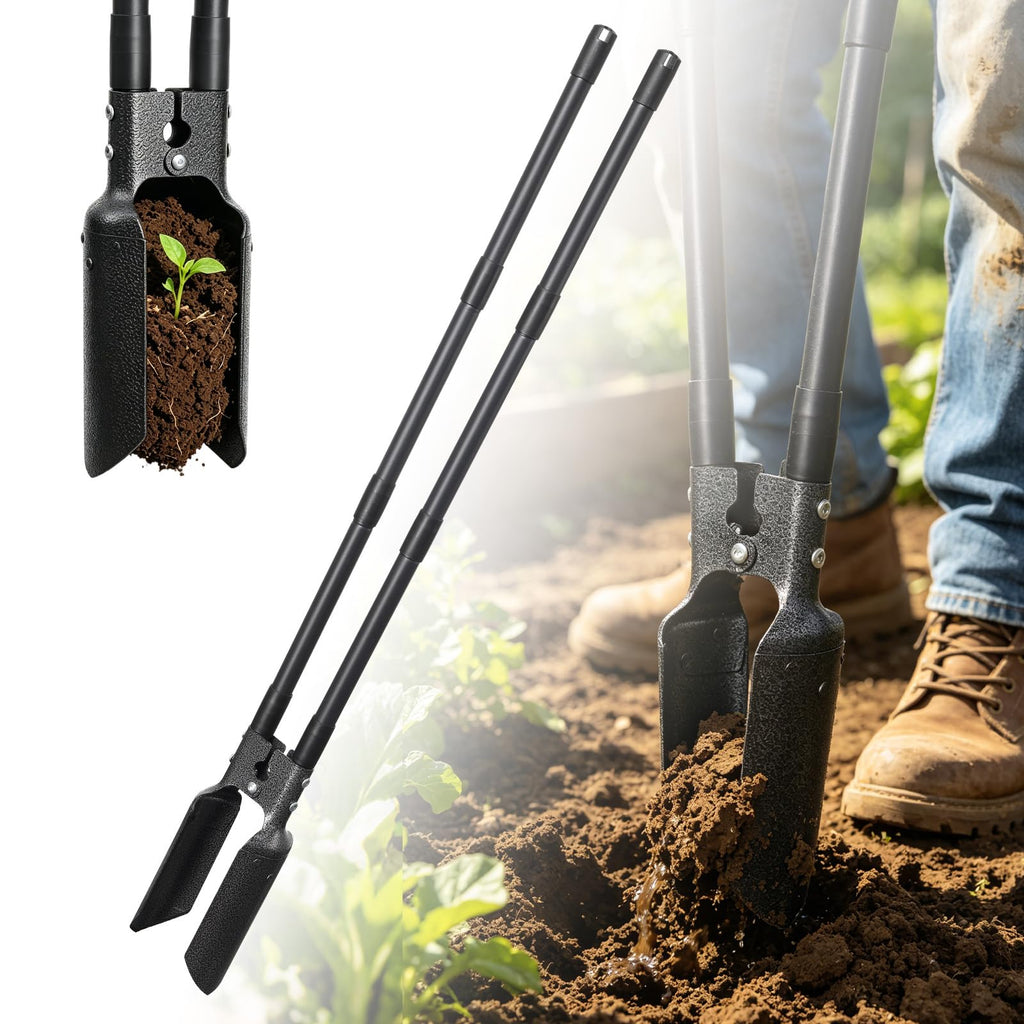THANKSFINE Post Hole Digger Manual, 57" Fence Post Digger with Carbon Steel Blades, Adjustable Long-Handle Plant Hole Digging Tool, Garden Hole Digger, Trench Digger for Fences, Plants & Soil