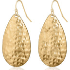 Hammered Teardrop Earrings for Women, Gold Tone Statement Tear Drop Dangles