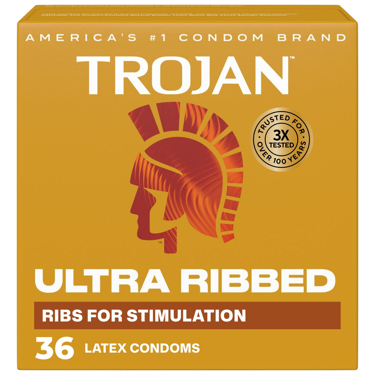 Trojan Ultra Ribbed Latex Condoms for Men, 36 Count