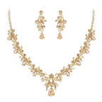 BriLove Women's Wedding Jewelry Set Leaf Flower for Bridal Prom Champagne