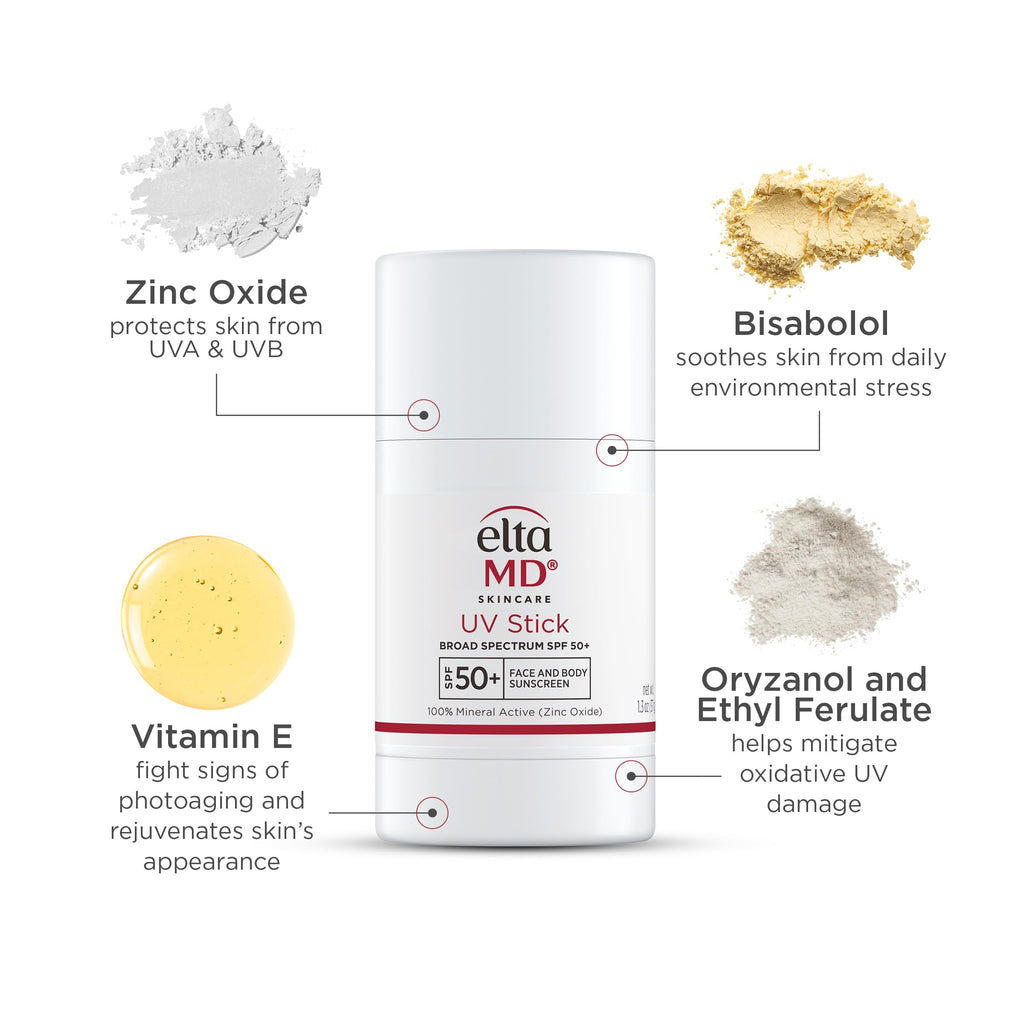 EltaMD UV Stick Sunscreen for Face and Body, Mineral SPF 50+ Face Stick Sunscreen with Zinc Oxide For Kids and Adults, Sensitive Skin, 1.3 oz