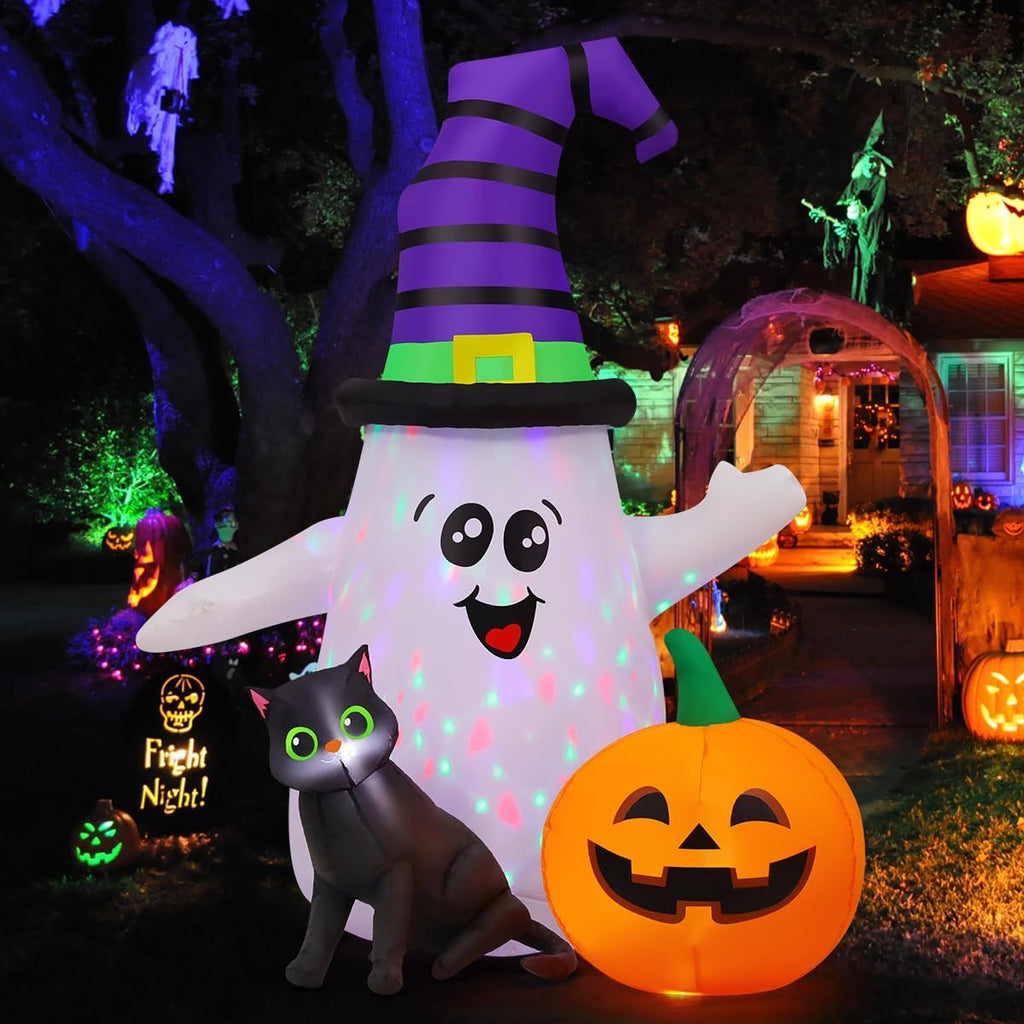 GOOSH 5FT Inflatable Halloween Cute Ghost with The Pumpkin Blow Up Inflatables Halloween Outdoor Yard Decoration