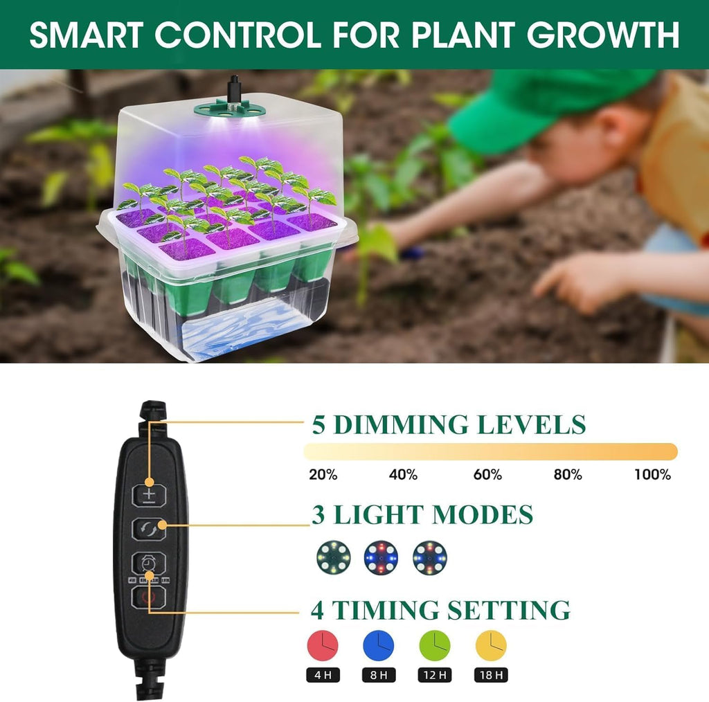 MQHUAYU 10-Pack Self Watering Seed Starter Tray with Grow Light 120Cell