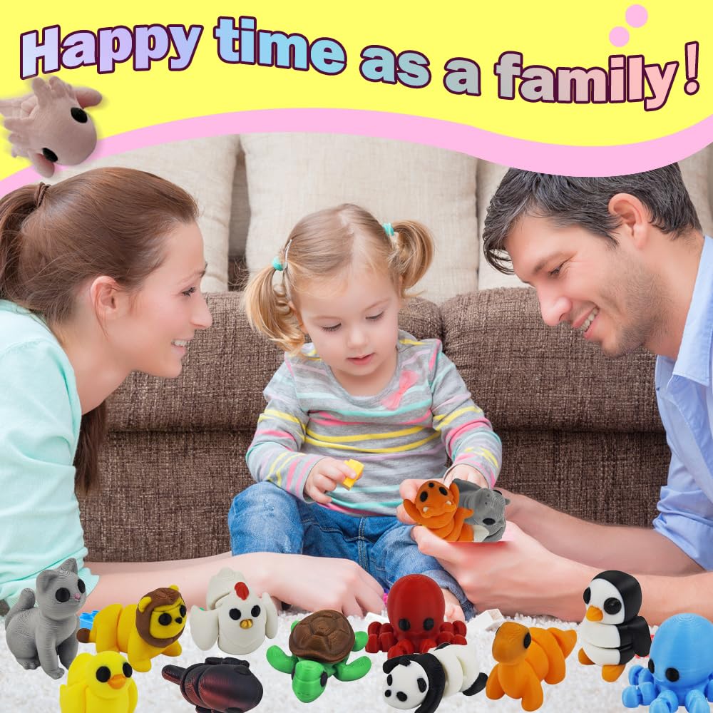25 pcs 3D Printed Animals, Adorable Flexible Fidget Toys, Desk Ornaments Party Favors, Birthday Goodie Bag Stuffers, Great Gift for Boys and Girls Class Reward Graduation Gift
