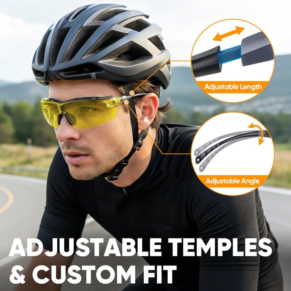 TICONN Anti-Fog Safety Glasses for Men and Women, ANSI Z87.1 Scratch Proof Eye Goggles with Adjustable Arms and UV Protection (Yellow, 1PK)