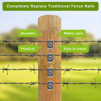 Fence Staples, Insaga 304 Stainless Steel Fence Nails for Softwood, Reusable Wire Fence Staples Screws for Mesh and Woven Fencing, 50pcs Fence Fasteners with Wire Fixer Hold Wire Firmly