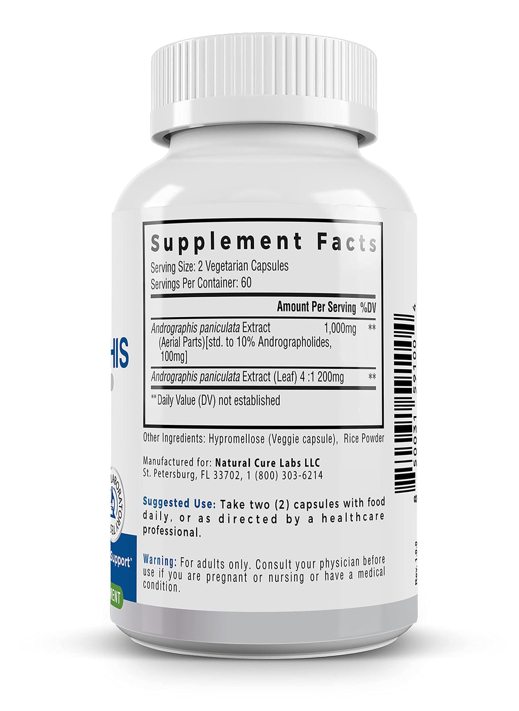 Palmara Health Premium Andrographis Paniculata Extract 1,200mg with 100mg Andrographolides Vegan Capsules for Immune & Digestive Support, Non-GMO, Gluten Free, Herbal Dietary Supplement