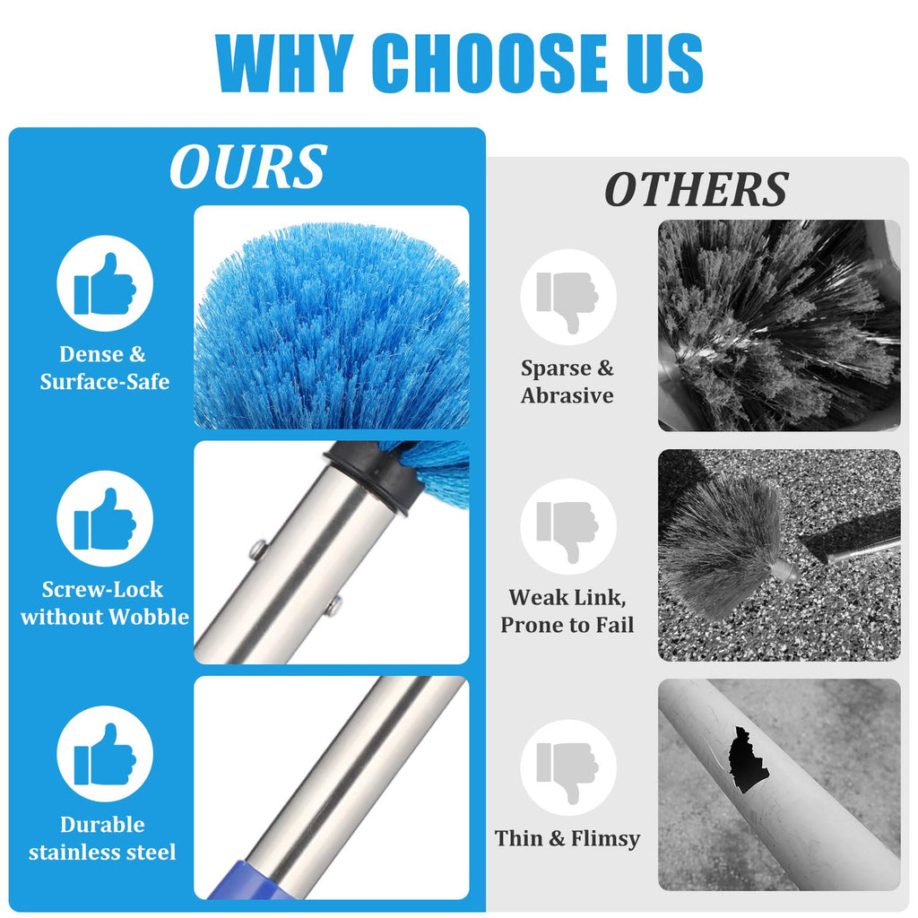 Cobweb Duster with Extension Pole - 4 FT Lightweight Stainless Steel Extendable Duster Ceiling Fan Duster for High Ceilings, Medium Stiff PET Bristle Spider Web Brush for Indoor/Outdoor Cleaning