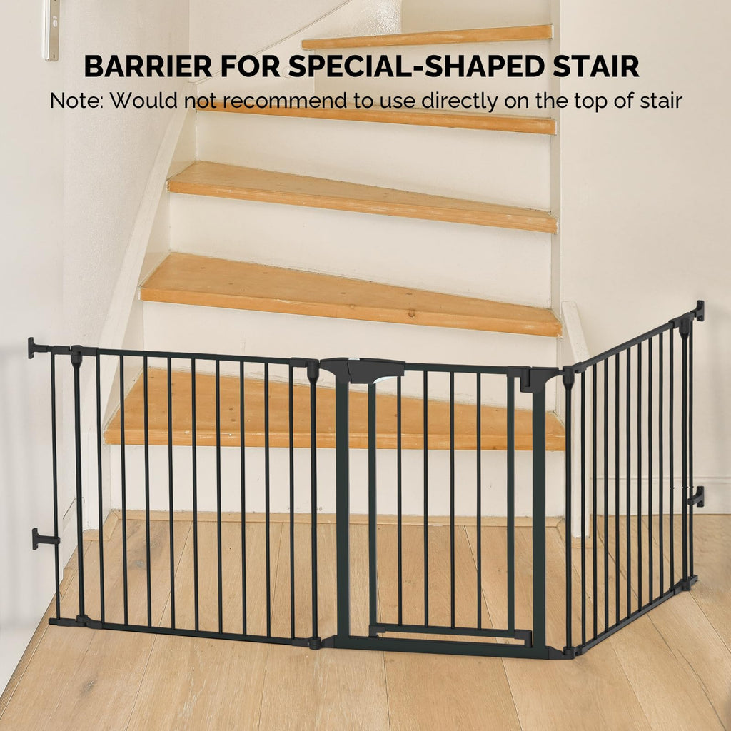 Bonnlo 120 Inches Wide Configurable Baby Gate, Fireplace Safety Fence/Guard, Adjustable 5-Panel Metal Play Yard for Toddler/Pet/Dog, Christmas Tree Fence, Includes 4 Pack of Wall Mounts, Black