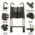 RIKADE Telescopic Ladder, 16.5 ft Aluminum Telescoping Ladder with Non-Slip Feet and Stable Hook, Portable Extension Ladder for Household and Outdoor Working, Max Load 330 lb, Black