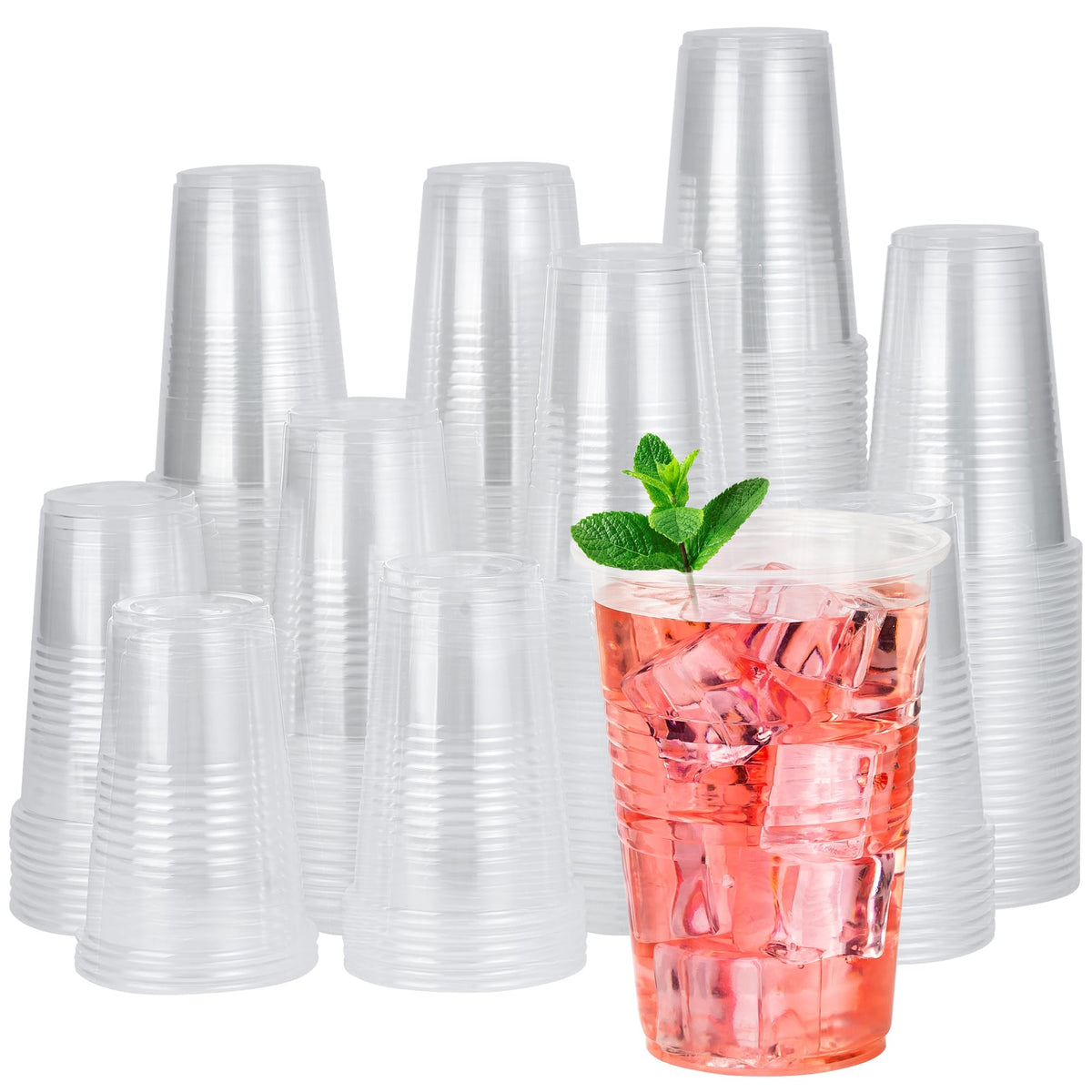 RACETOP 500 pack 9 oz Disposable Plastic Cups, Clear Plastic Cups Tumblers, Disposable Cups Bulk, Transparent for Wedding, Thanksgiving, Birthday, Halloween, Christmas Party