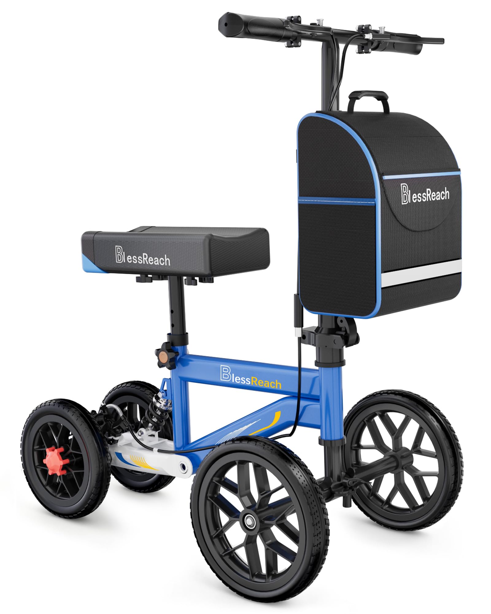 BlessReach All Terrain Steerable Knee Scooter Crutch Alternative，Deluxe Medical Scooter Double Handbrake,for Adults Injured Ankle & Foot Recovery Scooter in Blue