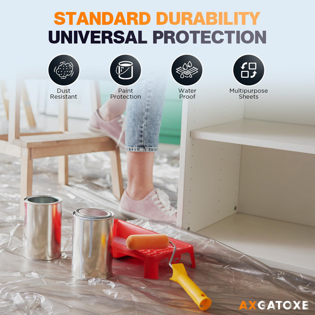 12 x 9 Ft Plastic Sheet Drop Cloths (30-Pack) - Disposable Painter's Sheeting & Tarps for Painting, Waterproof Painting Supplies, Dust Cover for Furniture/Couch/Floor Protection