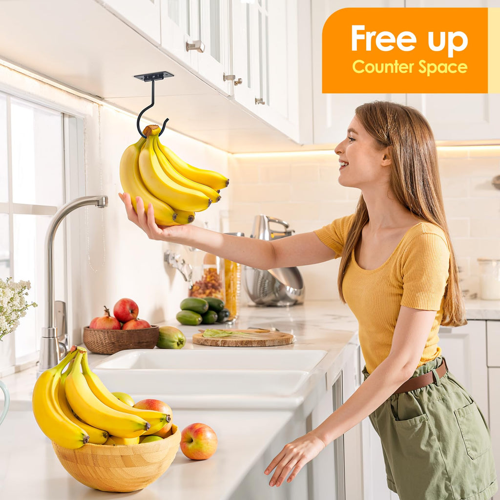 Fitnice 2PCS Self Adhesive Banana Hook Under Cabinet Foldable Banana Hanger