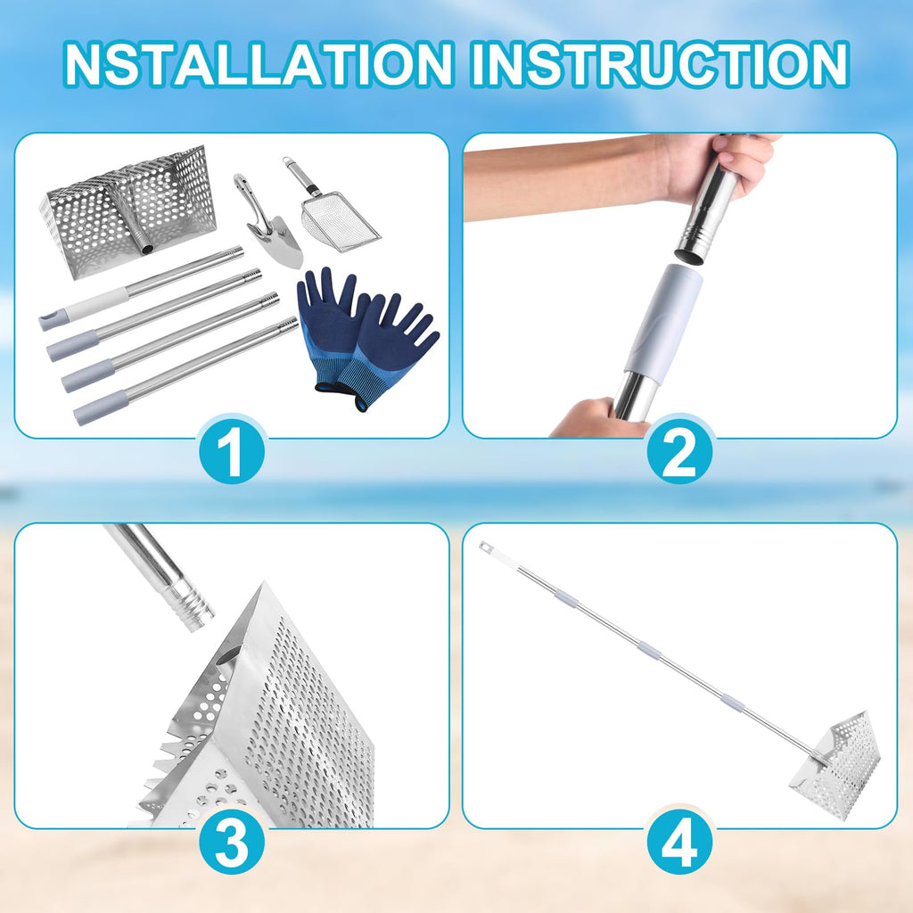 Sand Rake for Beach,, 65 Inches Long Handle Sand Sifter for the Beach