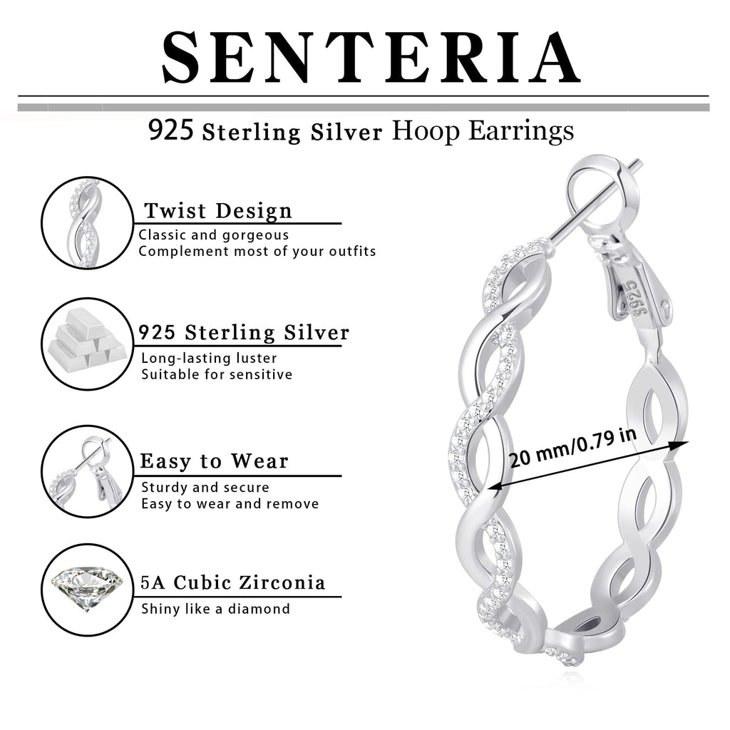 S925 Sterling Silver Hoop Earrings for Women Hypoallergenic Twisted Hoops