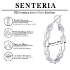 S925 Sterling Silver Hoop Earrings for Women Hypoallergenic Twisted Hoops