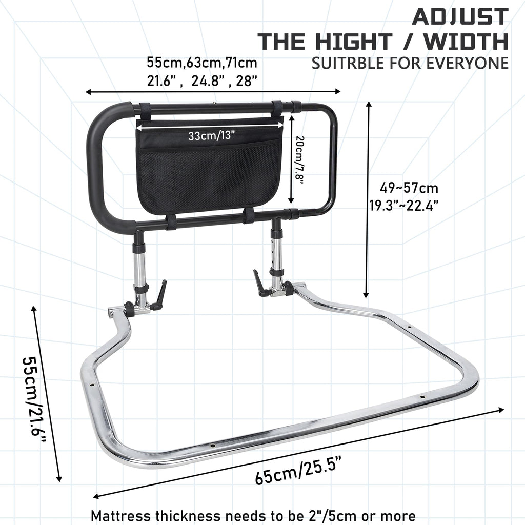 BQKOZFN Bed Rails for Elderly Seniors, Height Adjustable Home Bed Rail Assist Bar with Storage Pocket, Support Up to 330lbs
