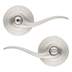 Kwikset Tustin Interior Privacy Door Handle with Lock, Door Lever For Bathroom and Bedroom, Satin Nickel Reversible Keyless Turn Lock, with Microban Protection