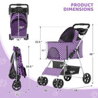 Magshion Foldable Pet Stroller, 3-in-1 Dog Travel Jogger with Detachable Carrier, Cup Holder, Storage Basket, Folding Carrier for Small/Medium Dogs & Cats Up to 33 lbs, Purple Polka Dots