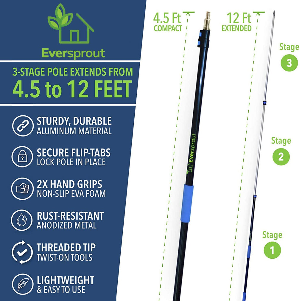 EVERSPROUT 4.5 to 12 Ft Fruit Picker with TwistOn Basket and Extension Pole