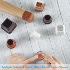16 Pack Chair Leg Floor Protectors for Hardwood Floors, Round Rubber Furniture Sliders, 360°Felt Pad Bottom Wrapped Thickening Silicone Furniture Legs Caps Covers(Square,Clear-Brown-M)