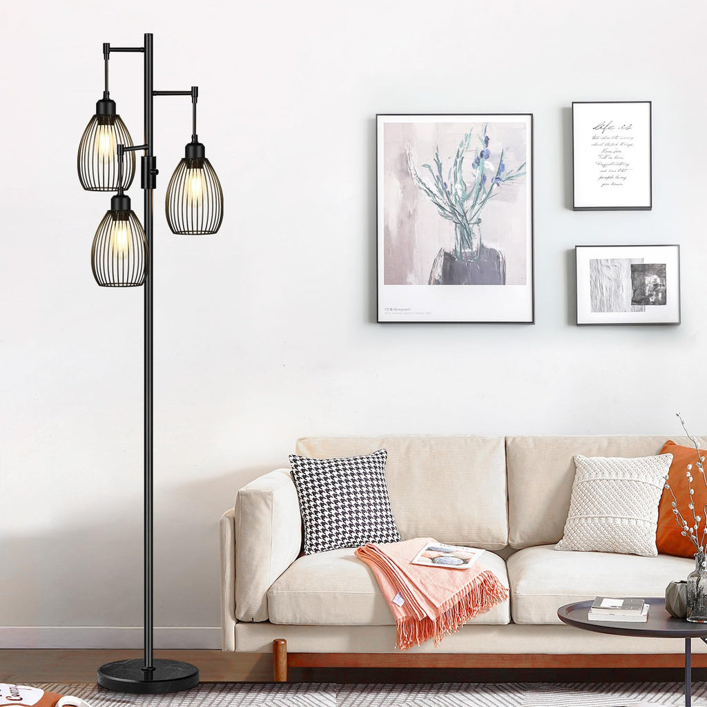 Torondo 70" Dimmable Floor Lamp with Marble Base, 3 x 800LM LED Edison Bulbs Included, Industrial Black Floor Lamps for Living Room, Rustic Tall Lamps Standing Lamp for Bedrooms Living Room