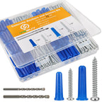 VGBUY 180PCS Conical Concrete Anchors and Screws Assortment Kit, 90PCS Concrete Wall Anchors, 90PCS Self Tapping Screws for Masonry Stucco Brick Cement Cinder Block Tile, with 2PCS Drill Bit