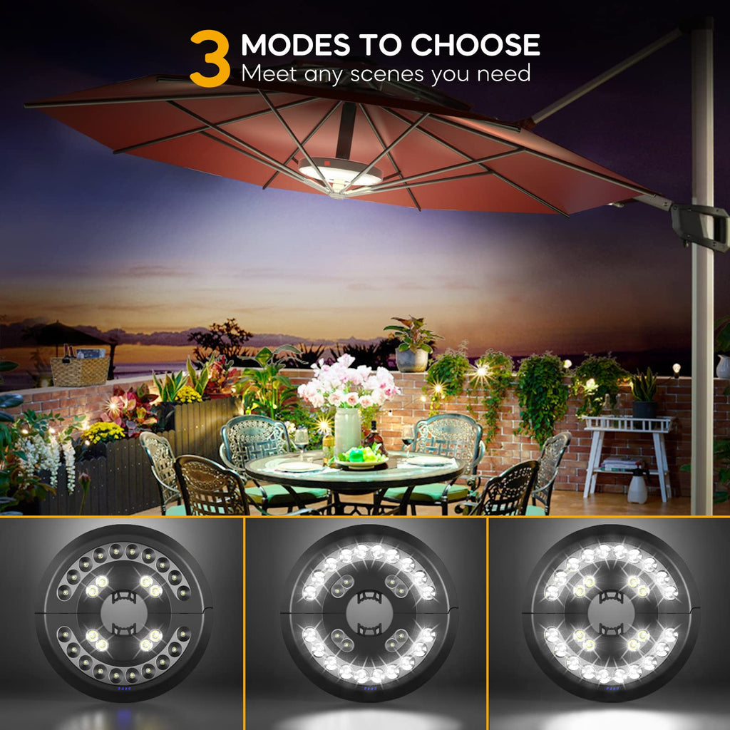 Eletorot Patio Umbrella Lights-Rechargeable Outdoor Lights for Patio Decor, Patio Table Lights Pole Light 28 LED 3 Lighting Modes, Patio Lighting Pool Accessories, Patio Backyard Decor