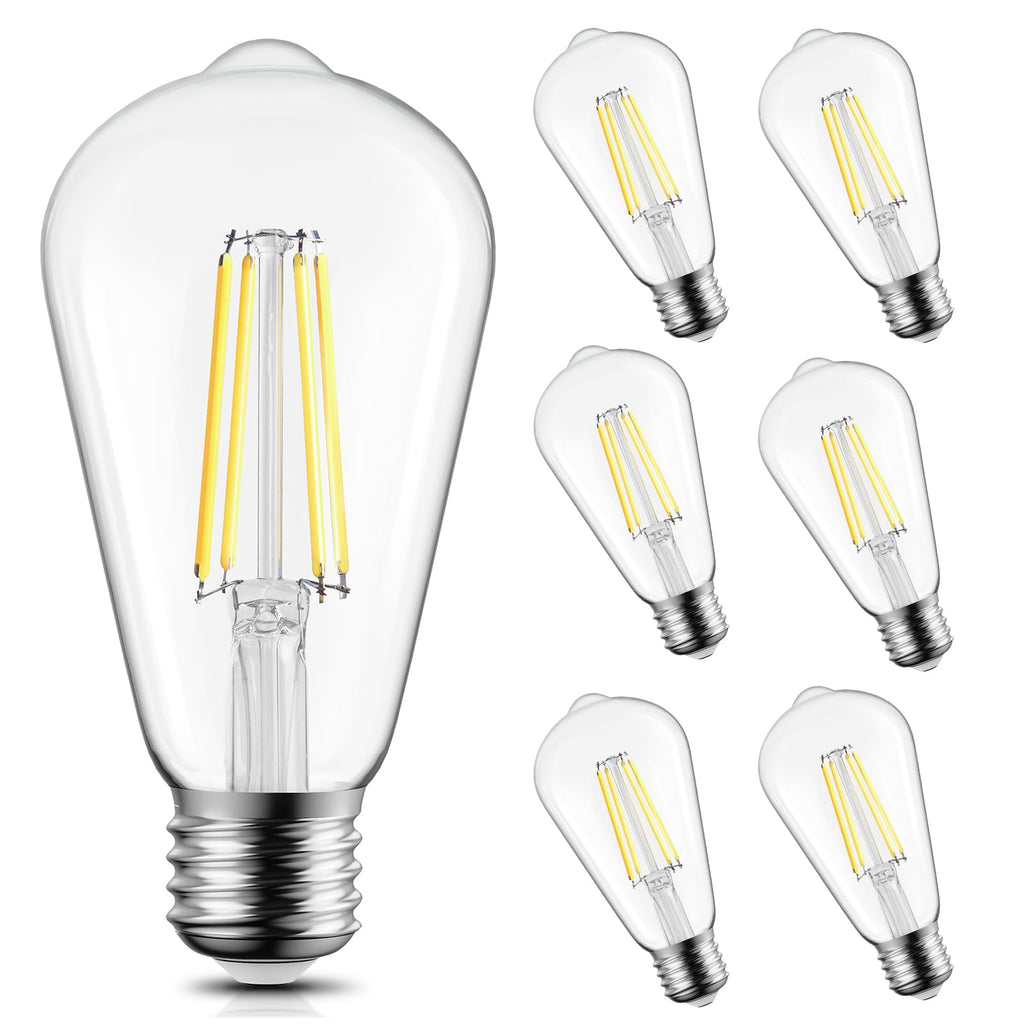 Brightown 6 Pack LED Edison Bulbs, 6W, Equivalent 60W, High Bright 5000K White,750 Lumens, Non-Dimmable, E26 Medium Base ST58 Antique Filament Bulbs with 83+ CRI for Ceiling Fan Bathroom Porch