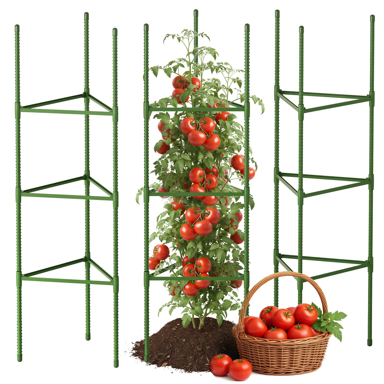 CEWOR 3 Pack Tomato Cage, 51.2 Inch Tall Adjustable Tomato Trellis