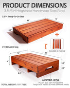 3.5"/6" Adjustable Wooden Step Stool for Bed, 100% Heartwood Handmade Outdoor Steps with 4 Additional Legs & Anti-Slip Traction Tape, One Step Stool for Elderly, Adults, Kids(30" L X 16" W X 3.5/6" H)