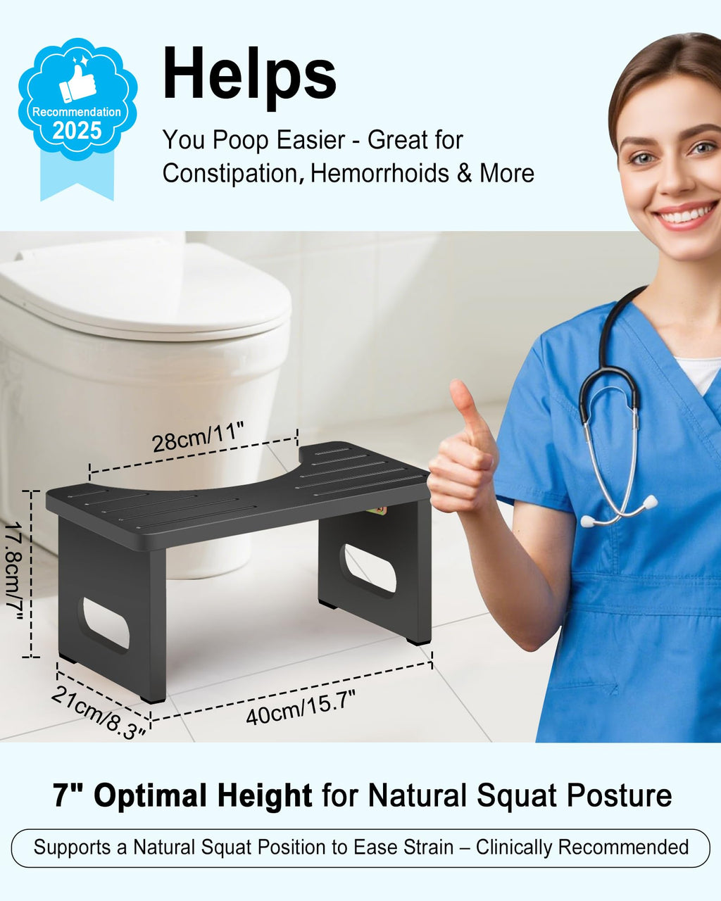 Yose Toilet Stool Foldable, 7 Inch Poop Stool for Bathroom, Toilet Stool Squat Adult, Thickened Bamboo Potty Stool with 400lb Support & Non-Slip Pads, for Better Bowel Health