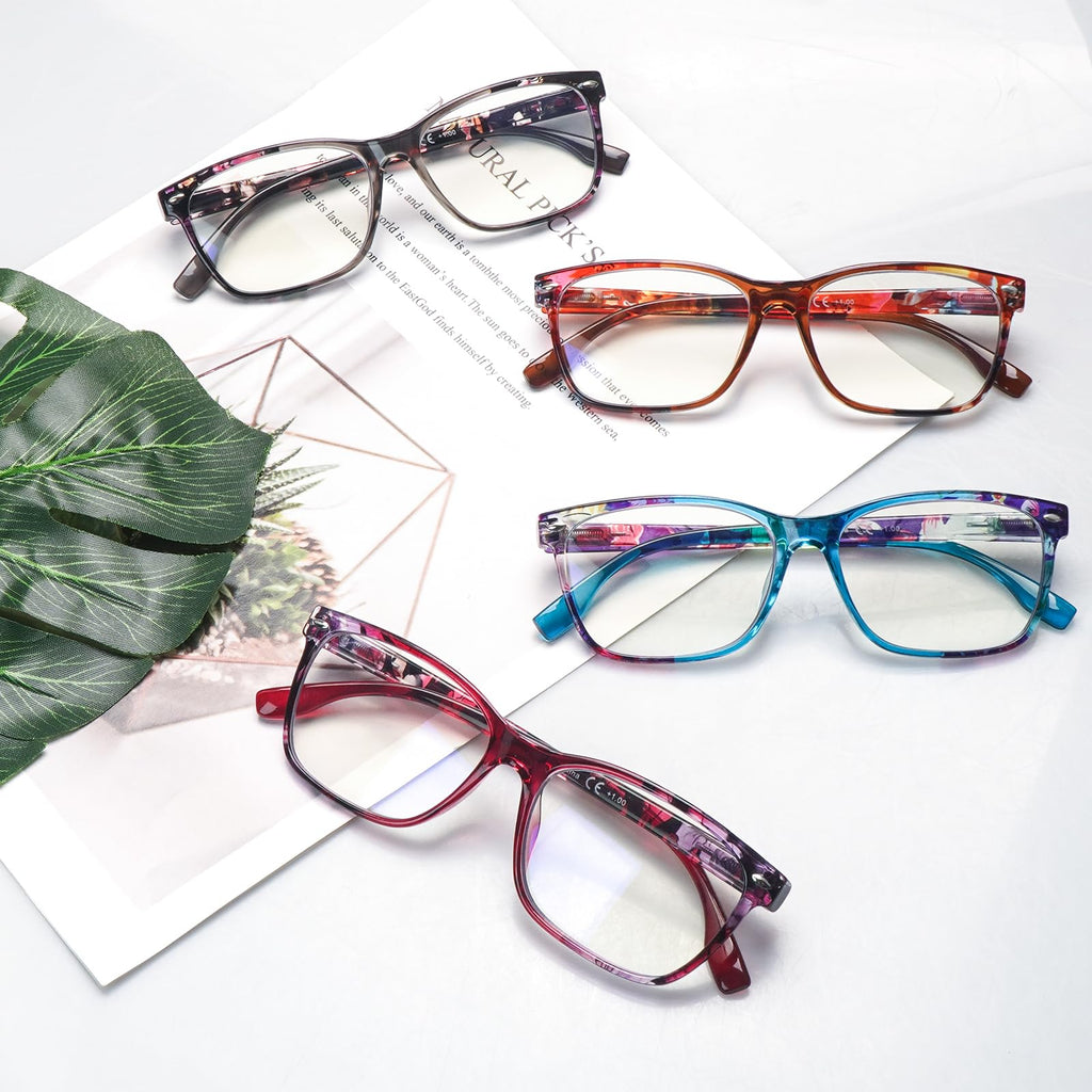 CLASAGA Progressive Multifocus Reading Glasses for Women,Blue Light Blocking Spring Hinge Fashion Pattern Print Computer Readers (pattern design-5, 1.5, x)