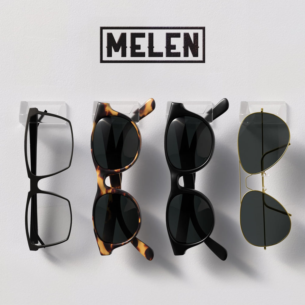 MELEN Adhesive Sunglass Organizer Wall (16-Pack) - Strong and Compact Glasses Holder, Sunglass Holder for Car and Wall - Clear