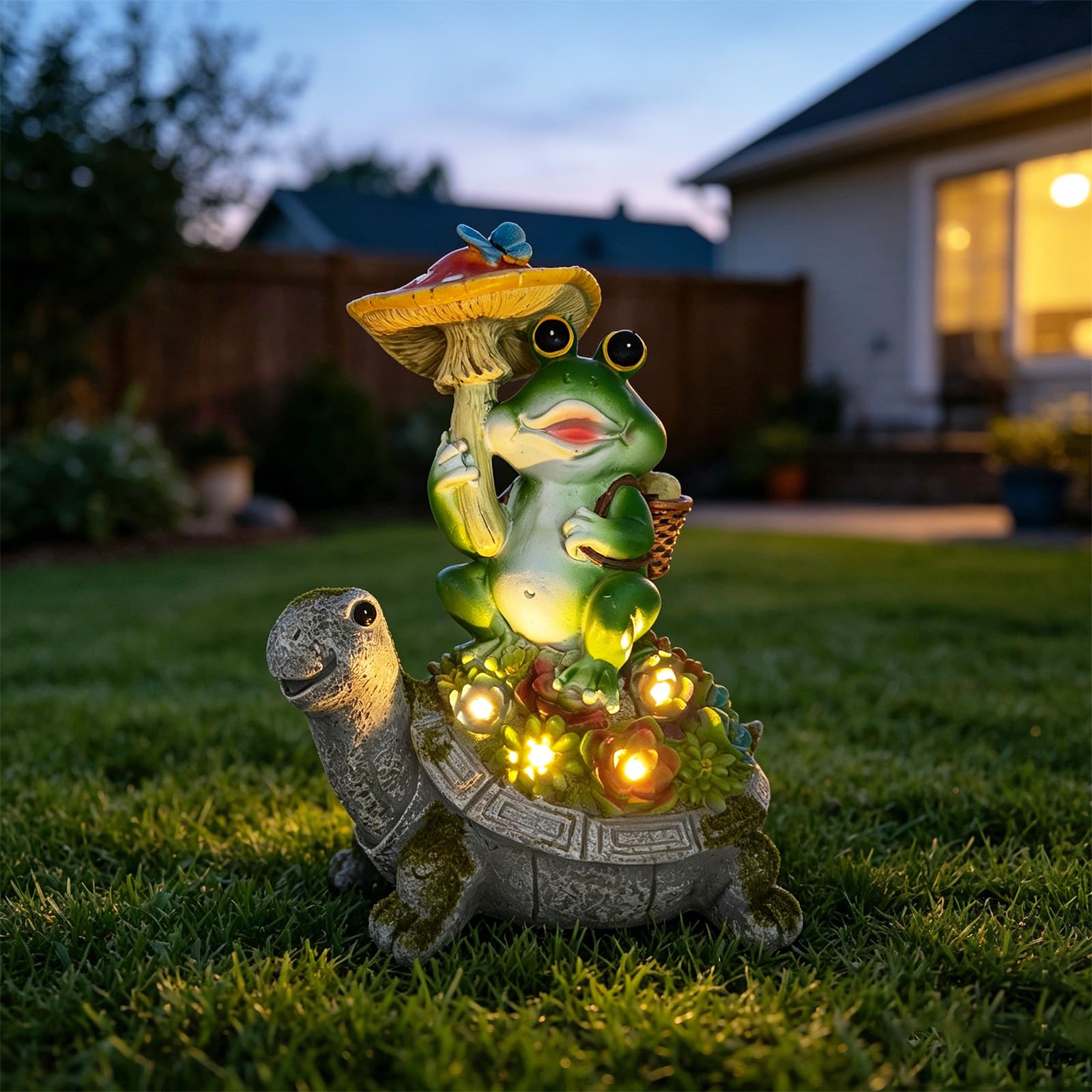 SAMPU CRAFT Solar Powered Turtle & Frog Garden Statue with LED Lights10.8IN