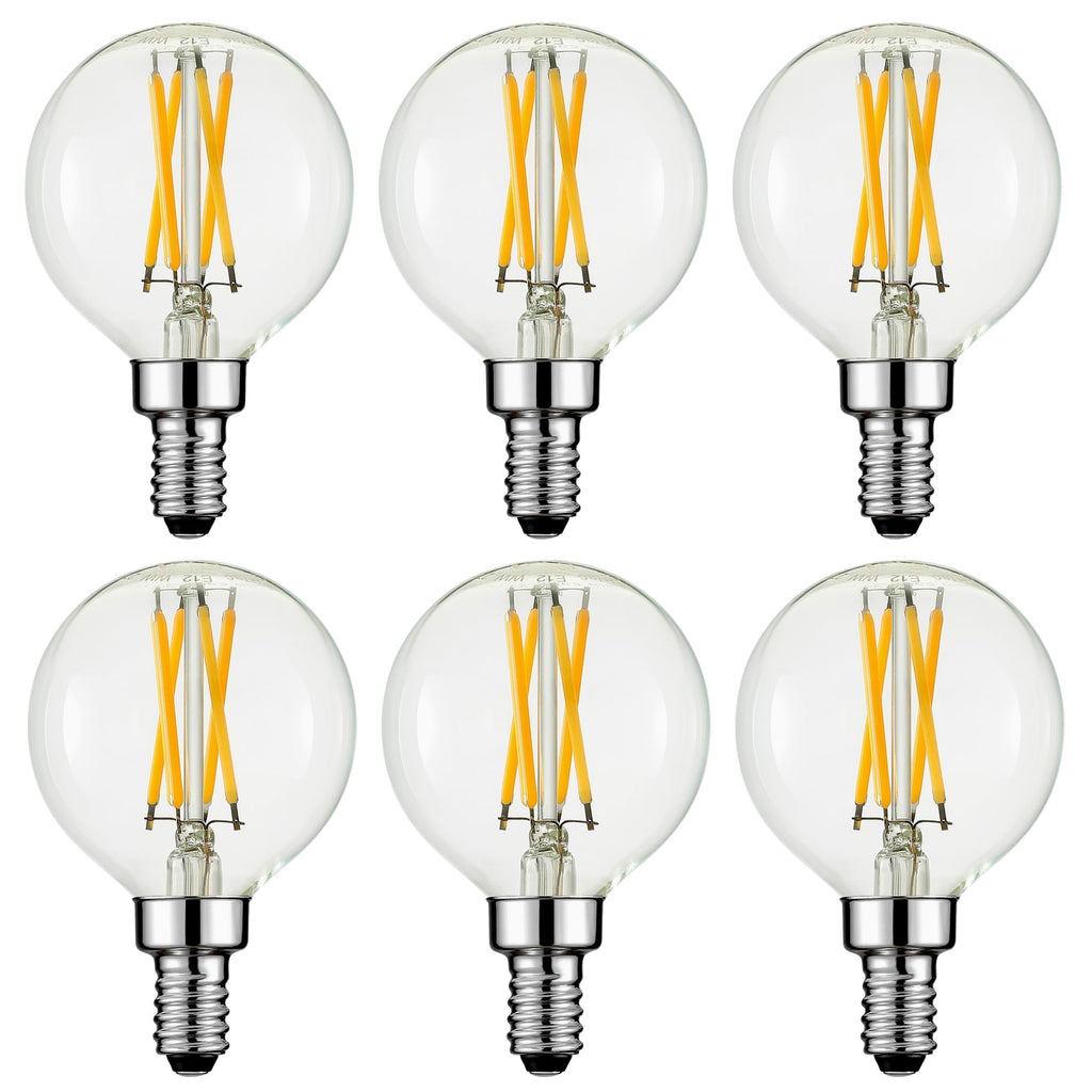 Arberlic G16.5 Light Bulb,4W E12 LED Bulb dimmable Equivalent E12 Candelabra Bulb 40 Watt,Warm White 2700K,400lm,CRI85+,AC120V,Edison Style,Clear Glass,ETL Listed,Pack of 6