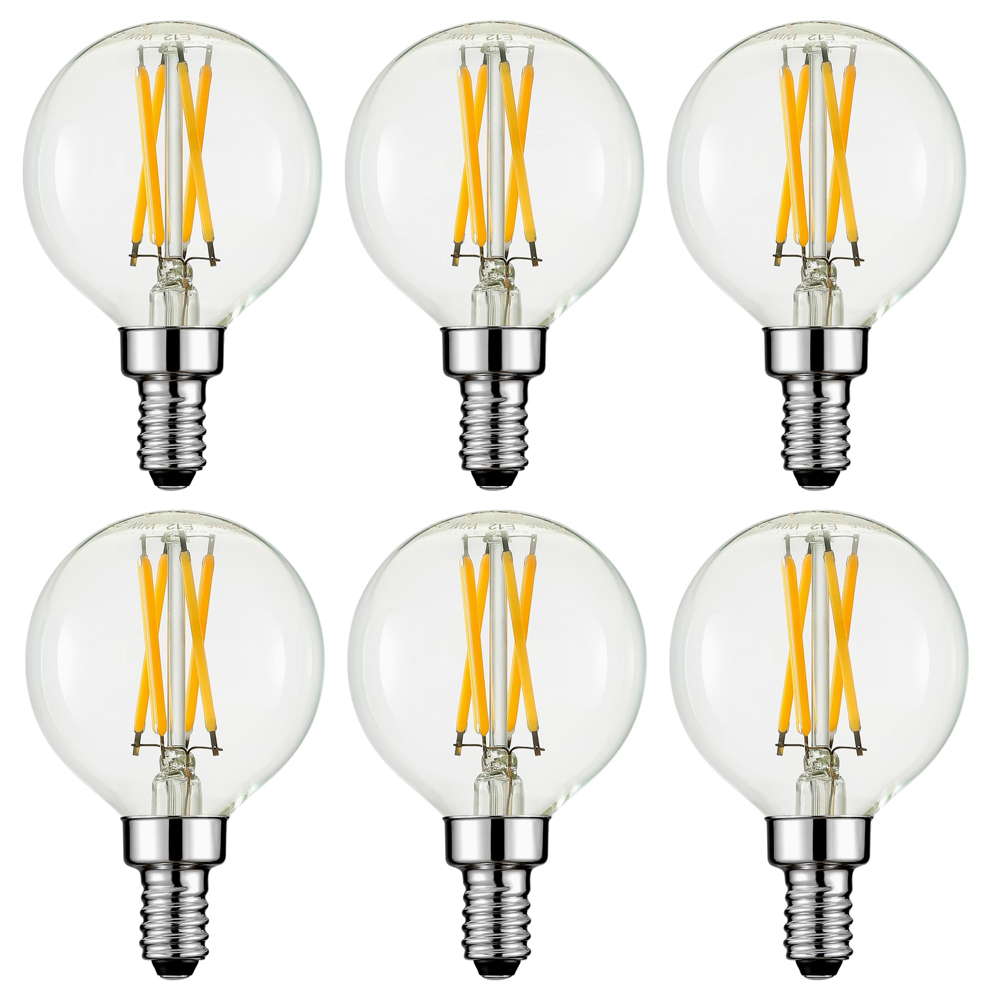 Arberlic G16.5 Light Bulb,4W E12 LED Bulb dimmable Equivalent E12 Candelabra Bulb 40 Watt,Warm White 2700K,400lm,CRI85+,AC120V,Edison Style,Clear Glass,ETL Listed,Pack of 6