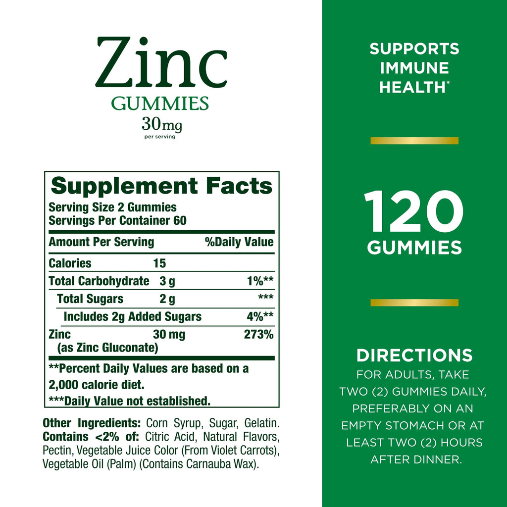 Nature’s Bounty Zinc Gummies, Immune Support Gummies, Supports Skin & Antioxidant Health, Mixed Berry, 30mg, 120 Count (Pack of 3)