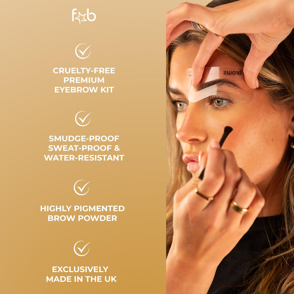 Fab Brows Duo Eyebrow Kit, Ultimate Brow Stencil Kit with Compact Powder Mirror and Eyebrow Shaper, Waterproof Eyebrow Makeup Kit Contour Palette, Eyebrow Cosmetics, (Slate/Black)